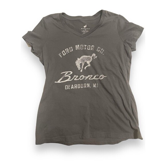 Ford Bronco Women's Vintage Logo Distressed Charcoal Grey V-Neck T-Shirt Medium - Picture 5 of 10